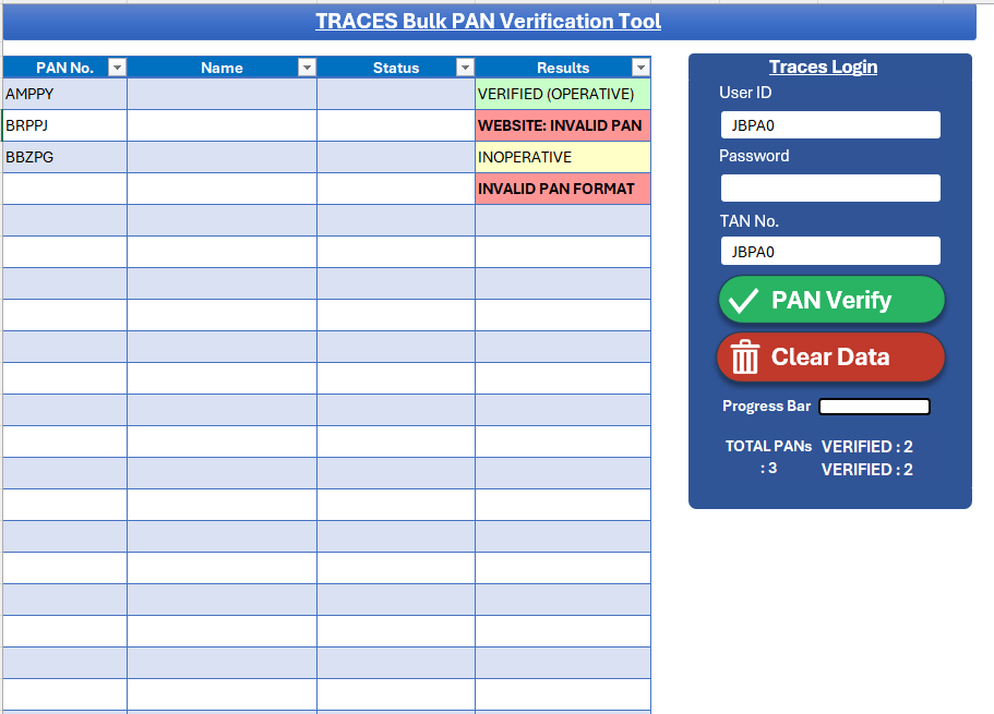 Bulk TRACES PAN Verification Tool — slide 1